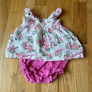 Angel Dear White Floral Dress with Pink Bloomer